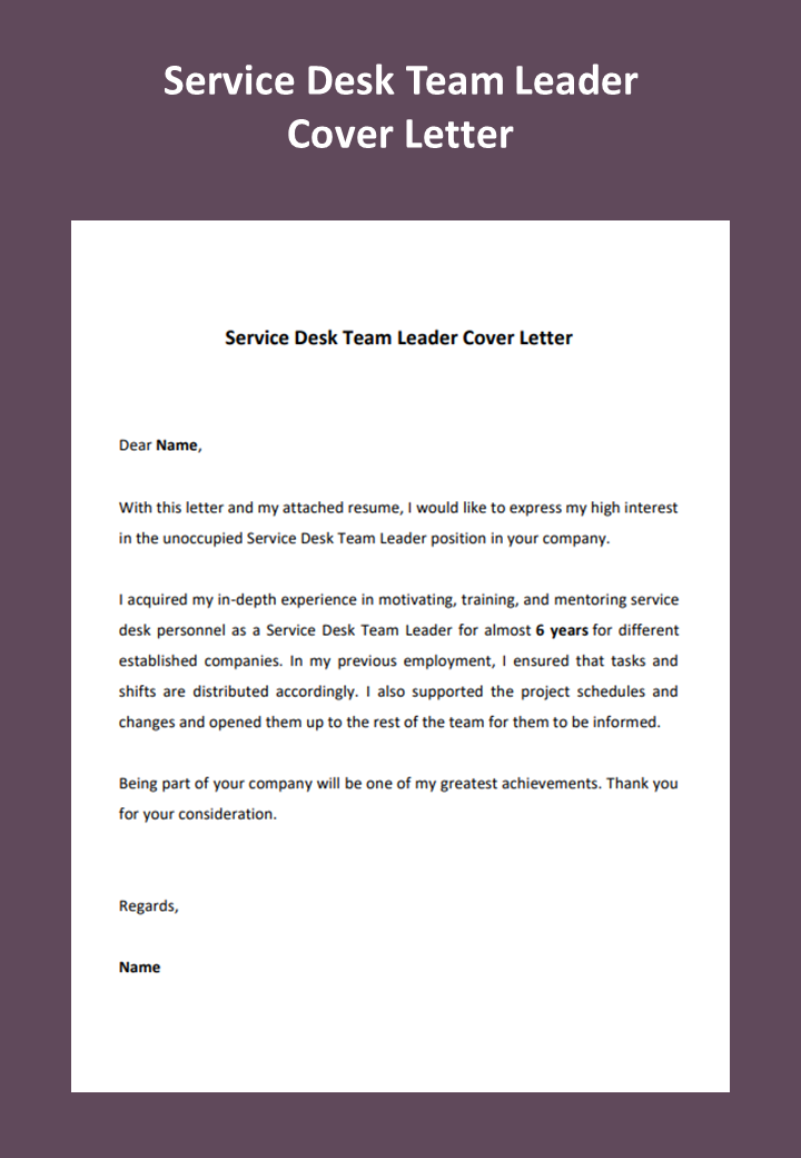 service desk team leader cover letter